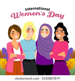 Vector Hand Drawn a Group of Multicultural Women's Illustration Special International Women's Day