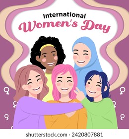 Vector Hand Drawn a Group of Multicultural Women's Illustration Special International Women's Day