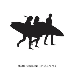 vector hand drawn group of surfer silhouette 