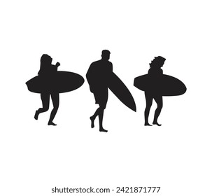 vector hand drawn group of surfer silhouette 