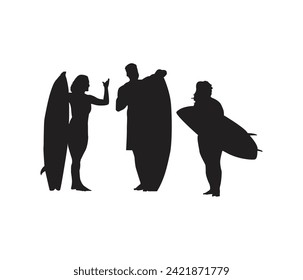 vector hand drawn group of surfer silhouette 