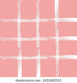 Vector hand drawn grunge checkered pattern. Doodle Plaid geometrical brush texture. Crayon Crossing lines. Abstract cute delicate pattern ideal for fabric, textile, wallpaper.