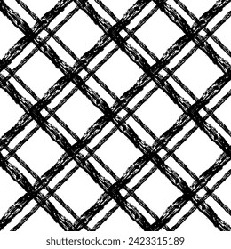 Vector hand drawn grunge diagonal checkered pattern. Doodle Plaid geometrical simple texture. Crossing lines. Abstract cute delicate pattern ideal for fabric, textile, wallpaper.