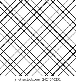 Vektor Hand gezeichnete Grunge diagonal Schachbrettmuster. Doodle Plaid geometrische einfache Textur. Überqueren von Linien. Abstrakte niedliche zarte Muster ideal für Stoff, Textil, Tapete.