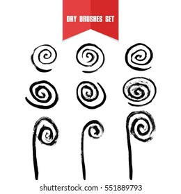 Vector hand drawn grunge dry brush line spirals. Clip art  set for your design.