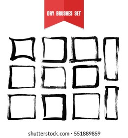 Vector hand drawn grunge dry brush line rectangles. Clip art set for your design.