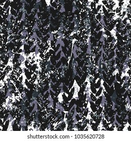 Vector hand drawn grunge pattern with brushstrokes, paint splashes and splatters in black and white. Bohemian print with vertical stripes and chevron marks. Herringbone background and woven texture.