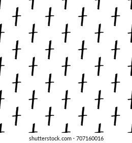 Vector hand drawn grunge seamless pattern with black Christian crosses.