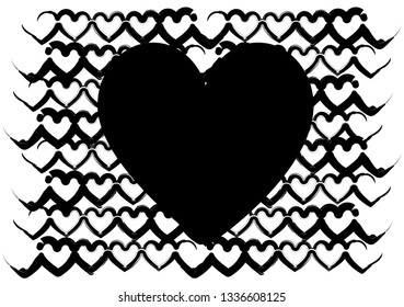 Vector hand drawn and drawn grunge Valentine hearts isolated on white background. Texture. Big black heart