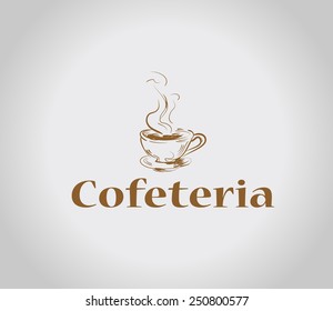 Vector hand drawn grungy coffee house logo design template