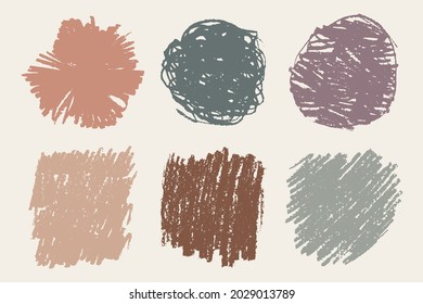 Vector hand drawn grungy pencil textures set. Differently hatched rough distressed draft shapes, pastel color smears for art, sale promotion banners, neutral color palette logo templates