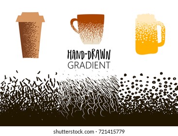 Vector hand drawn halftone gradients for creation of color and light transitions. Seamless on both sides. An example of use for painting beverages.