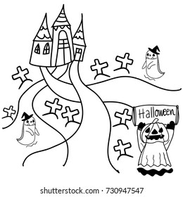 Vector hand drawn Halloween. Black and white illustration for coloring book, tattoo, poster, print, t-shirt, cartoon doodle