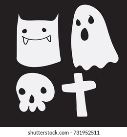 Vector hand drawn Halloween. Black and white illustration for coloring book, poster, print, t-shirt, cartoon doodle