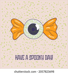 Vector hand drawn halloween card with eye style candy - vector illustration, eps stock illustration
