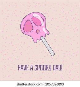 Vector hand drawn halloween card with lollipop skull - vector illustration, eps stock illustration
