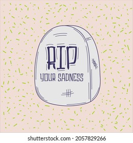 Vector hand drawn halloween card with tombstone - vector illustration, eps stock illustration