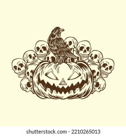 Vektorhandgezeichnete Halloween-Kürbis-Schädel