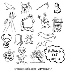 vector hand drawn of Halloween objects .