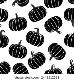 Vector Hand drawn Halloween pumpkin seamless pattern design silhouette style pumpkin sticker illustration. Repeatable and printable pumpkin texture. Halloween and Holiday and Pumpkin Concept Design.