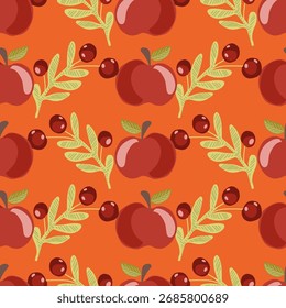 Vector dibujado a mano Halloween sin patrón con hojas de otoño y calabazas.	