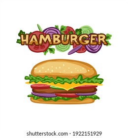 Vector hand drawn hamburger. Fast food and unhealthy food isolated on white background. Cheeseburger icon for restaurant menu