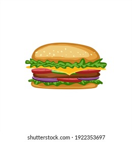 Vector hand drawn hamburger. Fast food and unhealthy food isolated on white background. Cheeseburger icon for restaurant menu