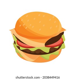 Vector hand drawn hamburger. Fast food and unhealthy food isolated on white background. Cheeseburger icon for restaurant menu