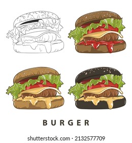 Vector hand drawn hamburger. Fast food and unhealthy food isolated on white background