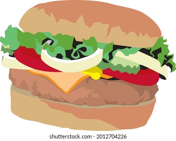 Vector hand drawn Hamburger Icon isolated on white background. Cheeseburger icon for restaurant menu