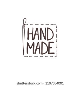 Vector Hand Drawn Handmade Logo Template, Doodle Cute Sign Isolated on White Background.
