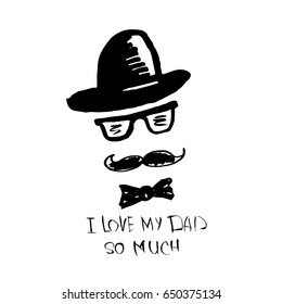 Vector Hand Drawn Happy Father's Day Greeting Card. Ink Illustration. Sketch. Grunge style.