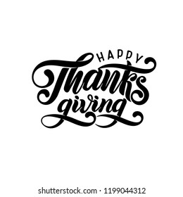 Vector Hand drawn Happy Thanksgiving typography poster. Celebration quote for greeting card. Vector hand written autumn calligraphy. Lettering text Thanksgiving, fallen leaves in circle shape, frame