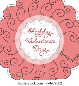 Vector hand drawn Happy Valentine's Day card with abstract hearts.
