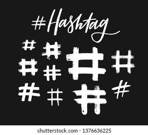 Vector hand drawn Hashtag icons , signs set. Trendy grunge style communication symbol