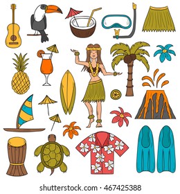 Vector hand drawn Hawaii objects