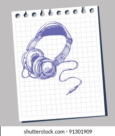 Vector hand drawn head phones