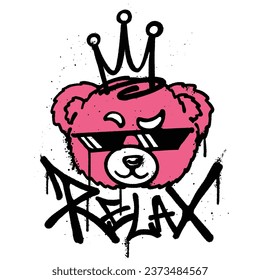 vector hand drawn head teddy bear relax designs for streetwear illustration