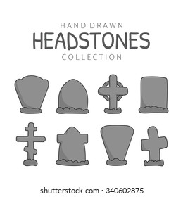 Vector hand drawn headstones. Creative crosses and gravestones. Graveyard sketch