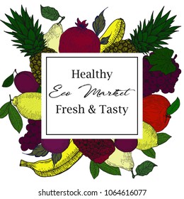 Vector hand drawn healthy food illustration. Vintage style. Retro sketch