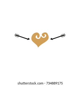 Vector hand drawn heart and arrows. Print, label, logo, sticker, element for design and other.
