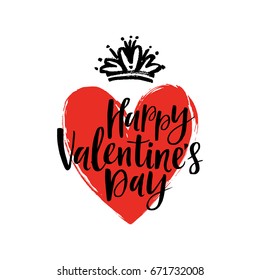 Vector hand drawn heart and crown.
Happy Valentine's Day lettering.