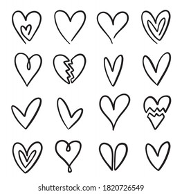 Vector hand drawn heart doodle set