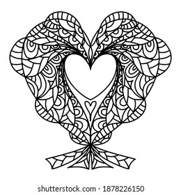Vector hand drawn heart isolated on white background.Outline coloring page for Valentine's day. Valentine's day greeting card. 