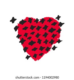 Vector hand drawn heart. Love symbol. Isolated, clip art. Brush, ink. Red decor element for Valentine's day card, pattern, poster, label, sticker, postcard and print.
