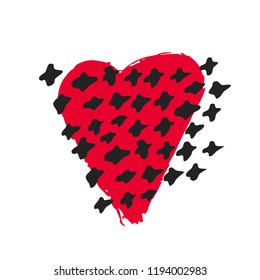 Vector hand drawn heart. Love symbol. Isolated, clip art. Brush, ink. Red decor element for Valentine's day card, pattern, poster, label, sticker, postcard and print.