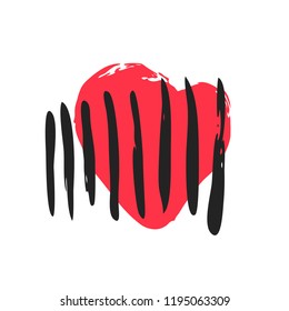 Vector hand drawn heart. Love symbol. Isolated, clip art. Brush, ink. Red decor element for Valentine's day card, pattern, poster, label, sticker, postcard and print.