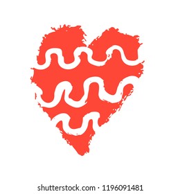Vector hand drawn heart. Love symbol. Isolated, clip art. Brush, ink. Red decor element for Valentine's day card, pattern, poster, label, sticker, postcard and print.