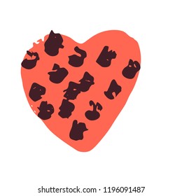 Vector hand drawn heart. Love symbol. Isolated, clip art. Brush, ink. Red decor element for Valentine's day card, pattern, poster, label, sticker, postcard and print.