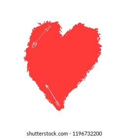 Vector hand drawn heart. Love symbol. Isolated, clip art. Brush, ink. Red decor element for Valentine's day card, pattern, poster, label, sticker, postcard and print.